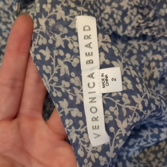 Veronica Beard Mini Dress 100% Silk Dakota Floral Blue Ruched  Size 2 - Picture 14 of 14